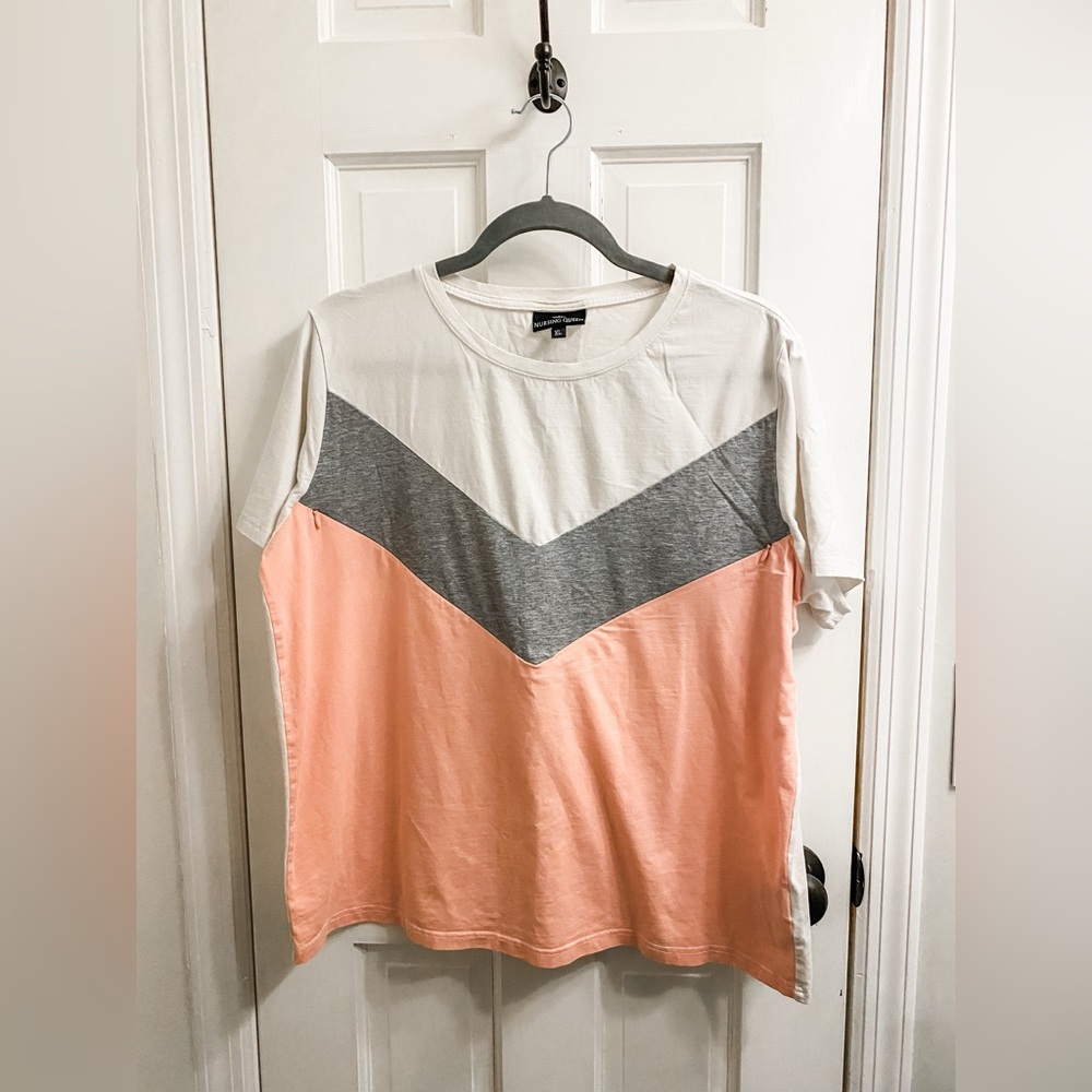 Nursing Queen Colorblock Top - Cream, Gray, and Pink